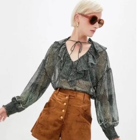 Alice + Olivia Julius Sheer Paisley Blouse - Bohemia Multi Sz L - Picture 1 of 6